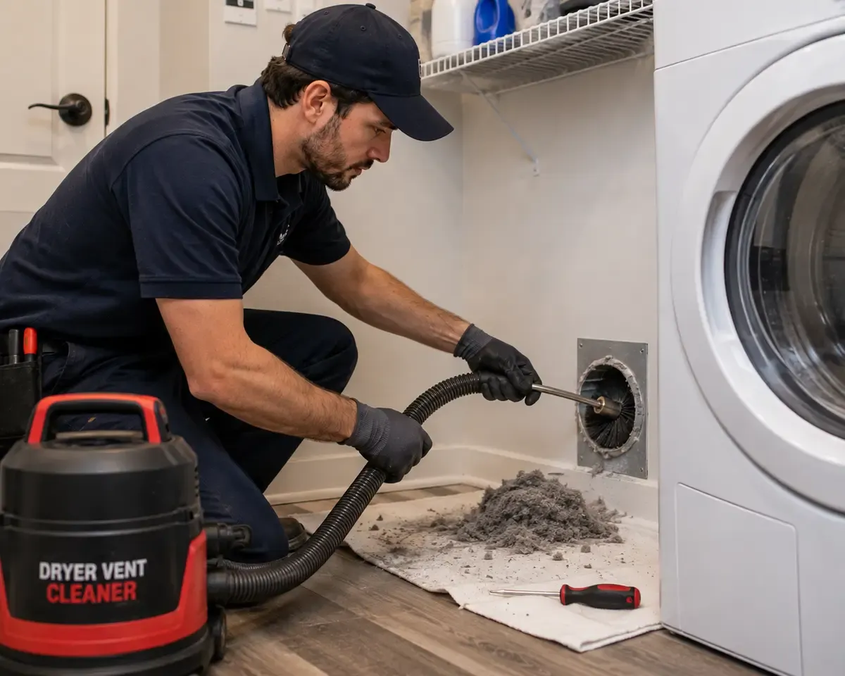 A technician working on a dryer vent
